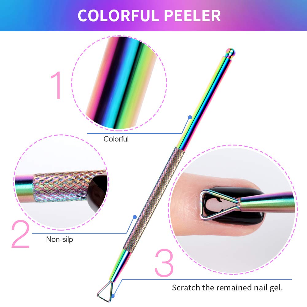 HNYYZL Manicure Tool-Cuticle Trimmer, Nail Dead Skin Pusher, Cuticle Peeler, Double-sided Nail File- Premium Manicure and Pedicure Nail Art Kit, Stainless Steel, for Fingernail Toenail(Chameleon) : Beauty