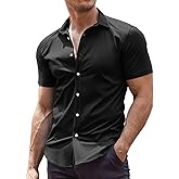 COOFANDY Men's Muscle Fit Dress Shirts Wrinkle-Free Short Sleeve Casual Button Down Shirt