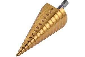 KATUR Step Drill Bit Large Titanium HSS Step Cone Drill Bit Hole Cutter Set Hex Shank Fluted Edge Step Drill 15 Sizes 4-32mm