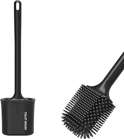 Ibergrif Black Silicone Toilet Brush with Holder Wall Mounted & Freestanding