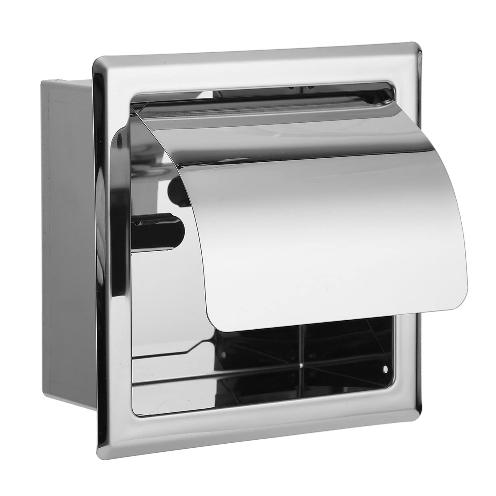 BORDSTRACT Toilet Paper Holder, Recessed Wall Mounted Stainless Steel Tissue Rack with Waterproof Cover, Keep your Toilet Paper Clean and Dry, Tissue Holder for Bathroom, Hotel and Kitchen(Silver)