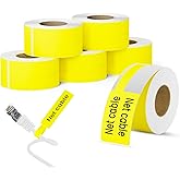 Clabel Printable Cable Labels 6 Rolls of Thermal Self-Adhesive Paper Labels Tape, 25x78mm (1"x3") 100 Sheets Per Roll, Black Print on Yellow Sticker Tags Durable for Cables Management