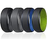 ROQ Breathable Silicone Rings for Men - Inner Arrow Shape Grooves for Enhanced Breathability - Classic Mens Silicone Rubber Wedding Ring Band - Black, Grey, Light Blue, Yellow Colors - Size 11