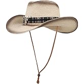 HKSICHENGKEJI Straw Cowboy Hat for Men Women Wide Brim Western Straw Cowgirl Panama Hat Summer Beach Sun Cap Sombrero Travel