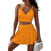 Pink Queen Women's High Waisted Bikini Set Two Piece Swimsuit V Neck Spaghetti Straps Swim Skirt Bathing Suit