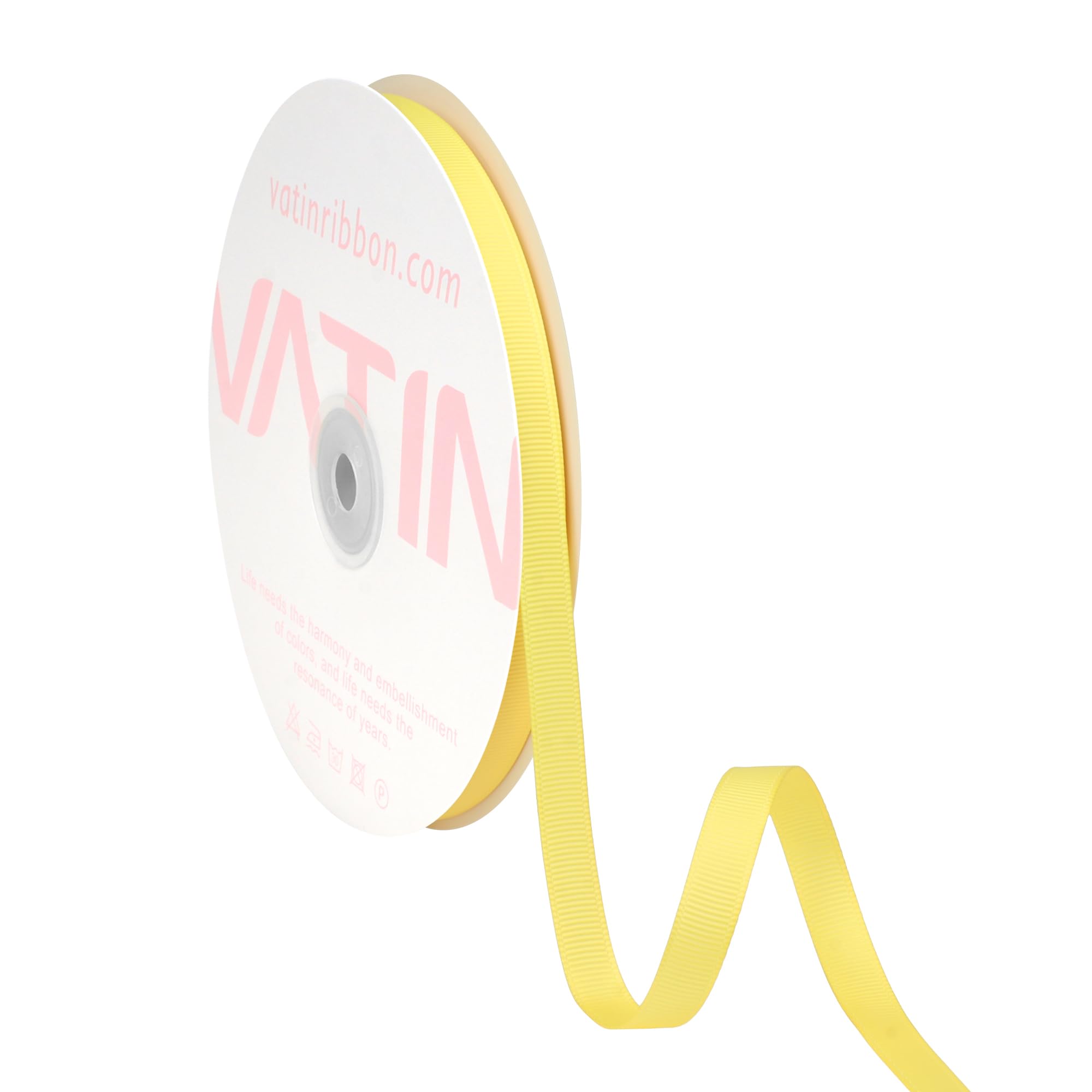 VATIN Solid 10mm Grosgrain Ribbon, 45 Metre, Lemon Yellow