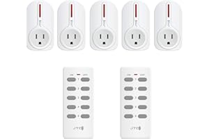 JTD ® 5 Pack Remote Control Outlet Switch 3rd Generation Energy Saving Auto-programmable Wireless Electrical Plug Switch for Household Appliances Lighting & Electrical Equipment (2 Remotes)