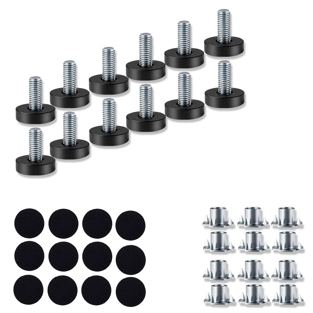 Photo 1 of [12 Pcs] 1/4 Inches -20 UNC Thread Screw-in Adjustable Furniture Leveling Feet with T-Nuts and Felt Pads – Safe Protection and Sound-Insulation for Floor – Premium Furniture Feet Levelers by Ruylwne