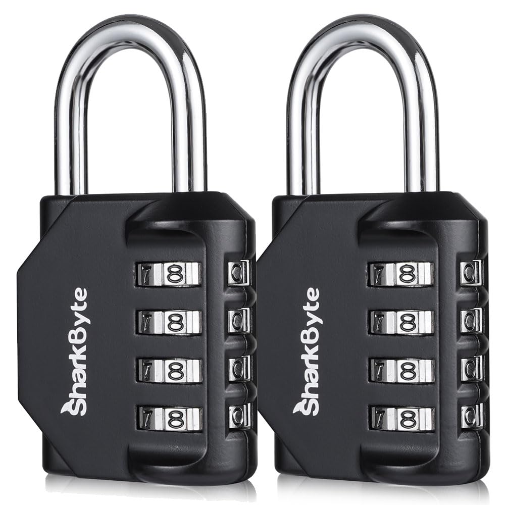 SharkByte 2-Pack Heavy Duty Combination Padlocks – 4-Digit Weatherproof Outdoor Lock, Keyless Resettable Lock for Gym, School, Locker, Shed, Toolbox, Storage & Site Use