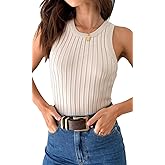 INFITTY Womens Ribbed Tank Tops Crew Neck Slim Fitted Sleeveless Top Casual Basic Summer Knit Sexy Crop Tops