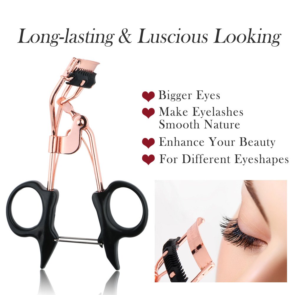 Eyelash Curler with Comb, SYU Professional Eyelash Curler Spring Loaded Separates Lashes with No Pinching Long lasting & Natural Looking Curl Fits All Eye Shapes 2 Free Refill Pads included. (A)