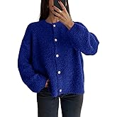 CHARTOU Women Fuzzy Knit Sweater Long Sleeve Crewneck Loose Open Front Cardigan Tops