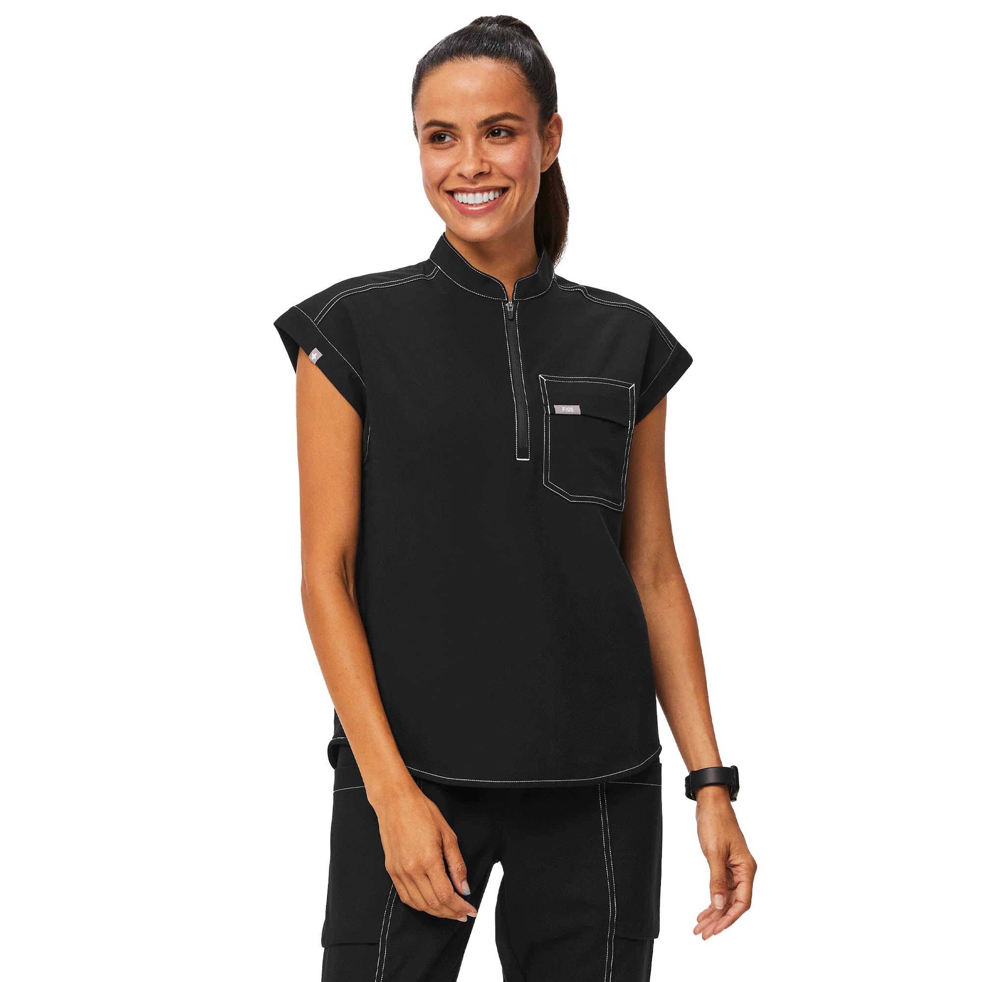 Photo 1 of FIGS Kisumu Cargo Scrub Top for Women - Black/White, XXS