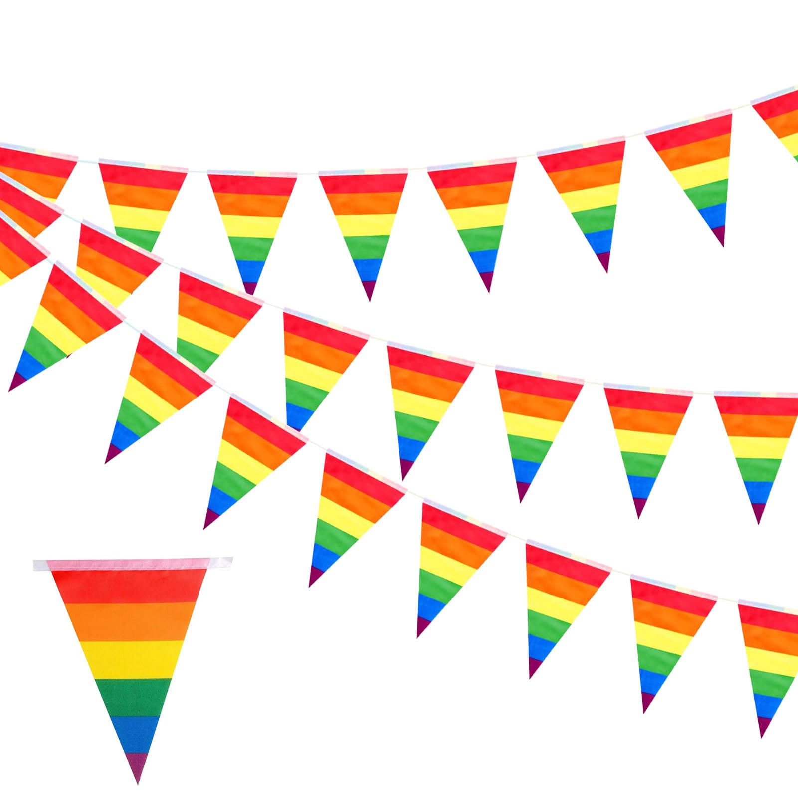 iwiio 26.2ft Pride Bunting Flags, Gay Pride Flag, 25 Triangle Flags Banner, LGBT Colorful Stripes Bunting for Pride Decorations, Pride Month, Home, School, Bars, Garden Decor