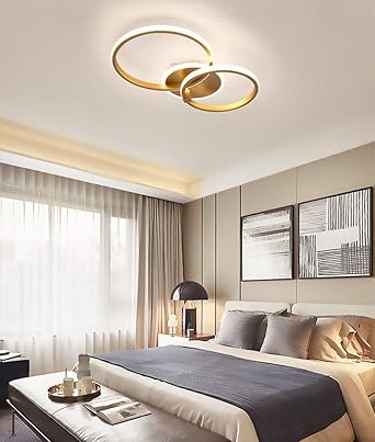 Modern Led Deckenleuchte Golden Ring Design Deckenlampe Minimalismus Schlafzimmer Lampe Acryl Lampenschirm Aluminium Dekoration Lampen Fur Esszimmer Buro Wohnzimmer Beleuchtung 2 Ring Amazon De Beleuchtung
