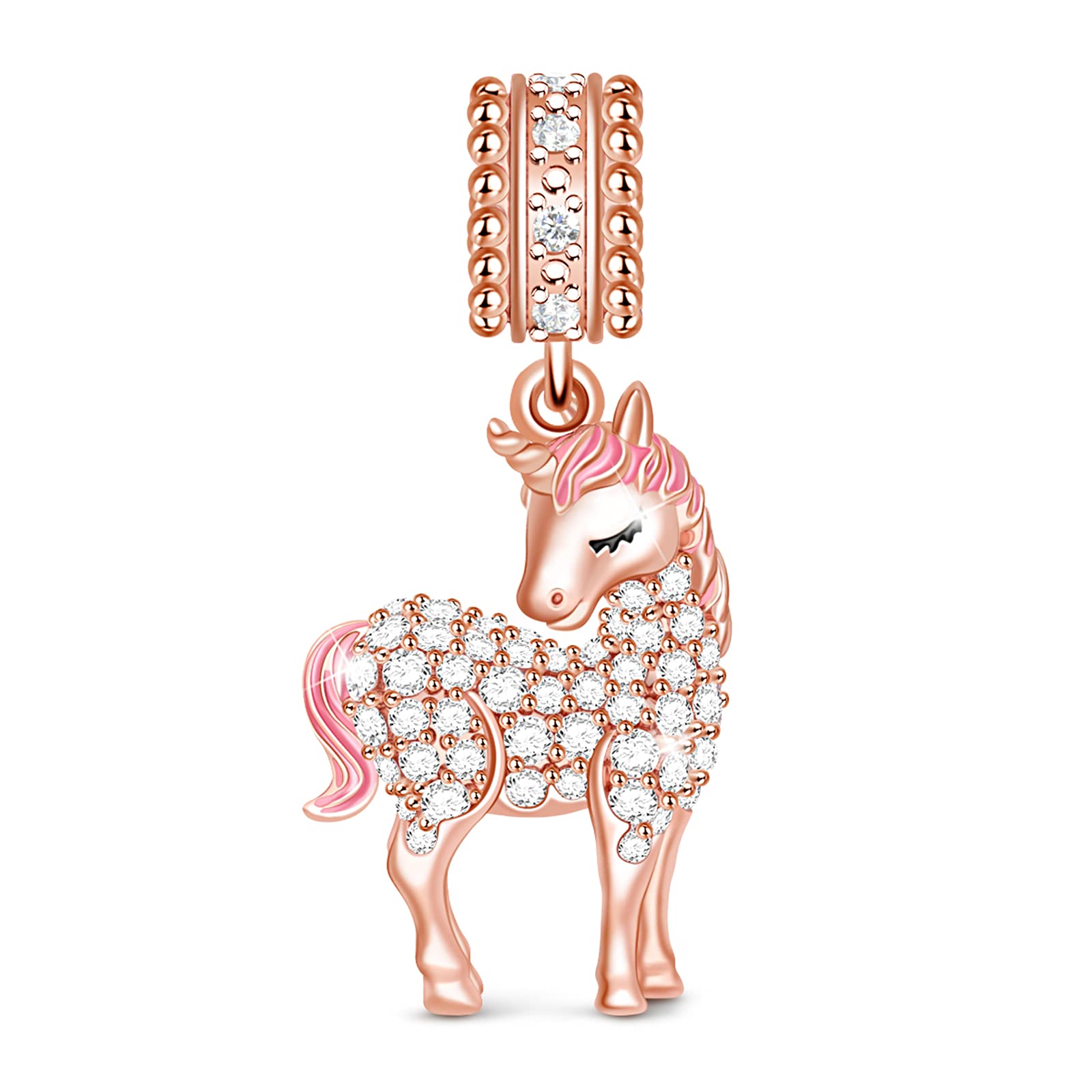 GNOCE Unicorn Charms 925 Sterling Silver 18K Rose Gold Plated "Divine Soul and Spirit" Beads Charms for Bracelets & Necklaces (1Rose gold)
