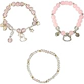 Yiranok Cute Crystal Bead Bracelet 3 Pcs Elastic Friendship Bracelets Kawaii Stuff BFF Bracelets for Women Best Friend Sister Crystal Beads Cat Rabbit Jewelry Bracelet Gift for Birthday Christmas