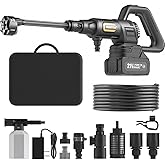 Cordless Pressure Washer Battery Powered; 990PSI Cordless Power Washer with 6-in-1 Nozzle, 23FT High-Elastic Hose, 21V Battery&Charger; Portable Handheld Pressure Washer Cleaner for Home (5022-BK2)