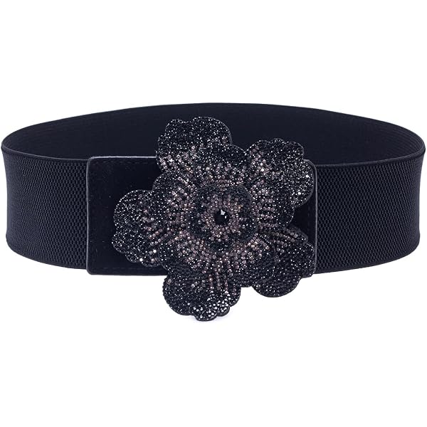 9341 Elastic Flower Belts For Cloth Wide Stretchy Dress, Cinturones Women Wide Belt Stretchy Waist belt Big Flower Cinch Elastic  main image 2