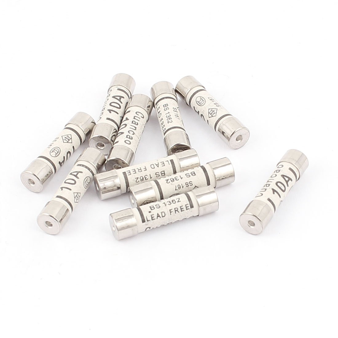 Sourcingmap 10Pcs Low Breaking Capacity 6x25mm Cartridge Ceramic Fuses AC 250V 10A