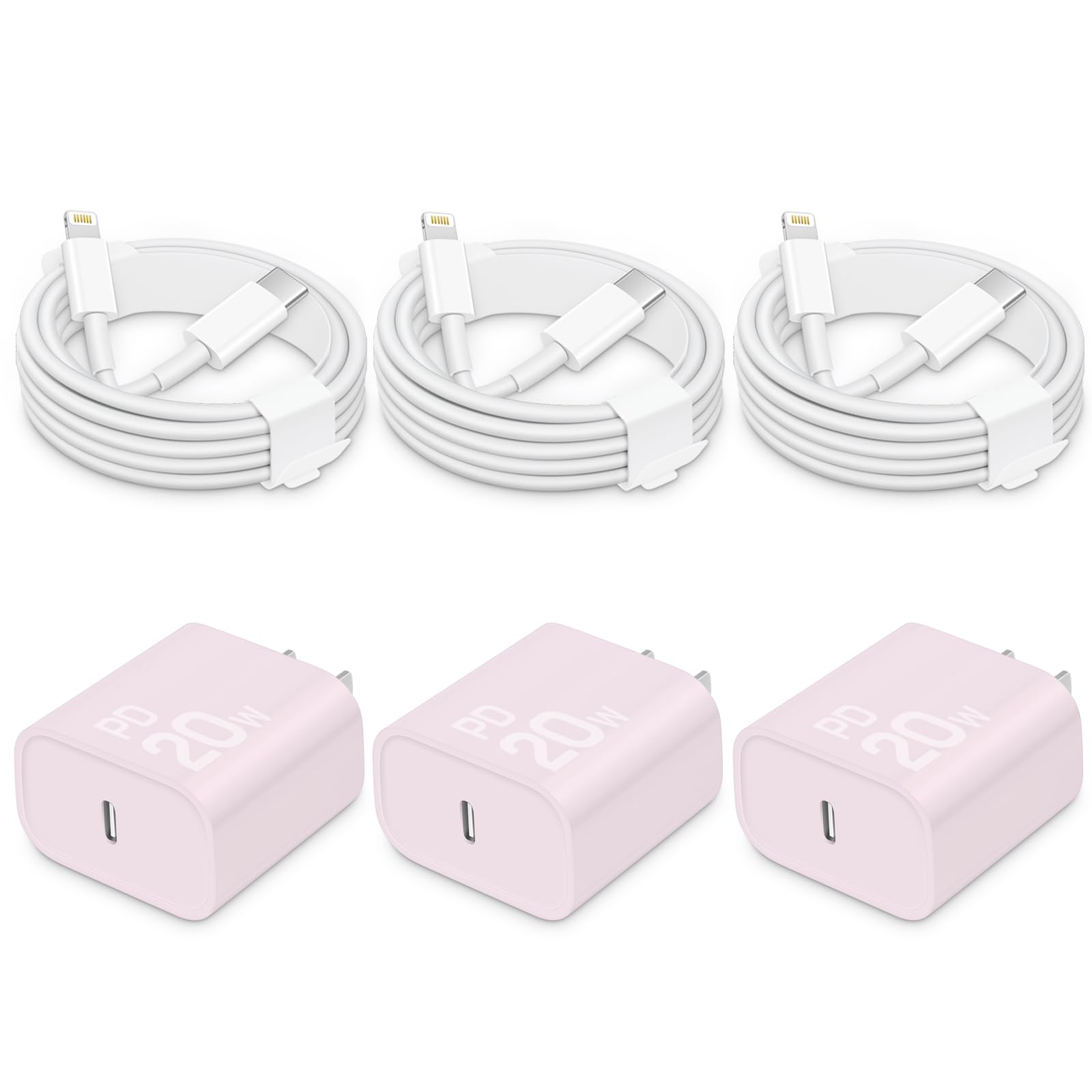CXX Fast Charger for iPhone [3-Pack, MFi Certified], 20W USB-C PD Block with 6Ft Charging Cable Compatible with iPhone 14/13/12/11/Pro Max & iPad (Purple)