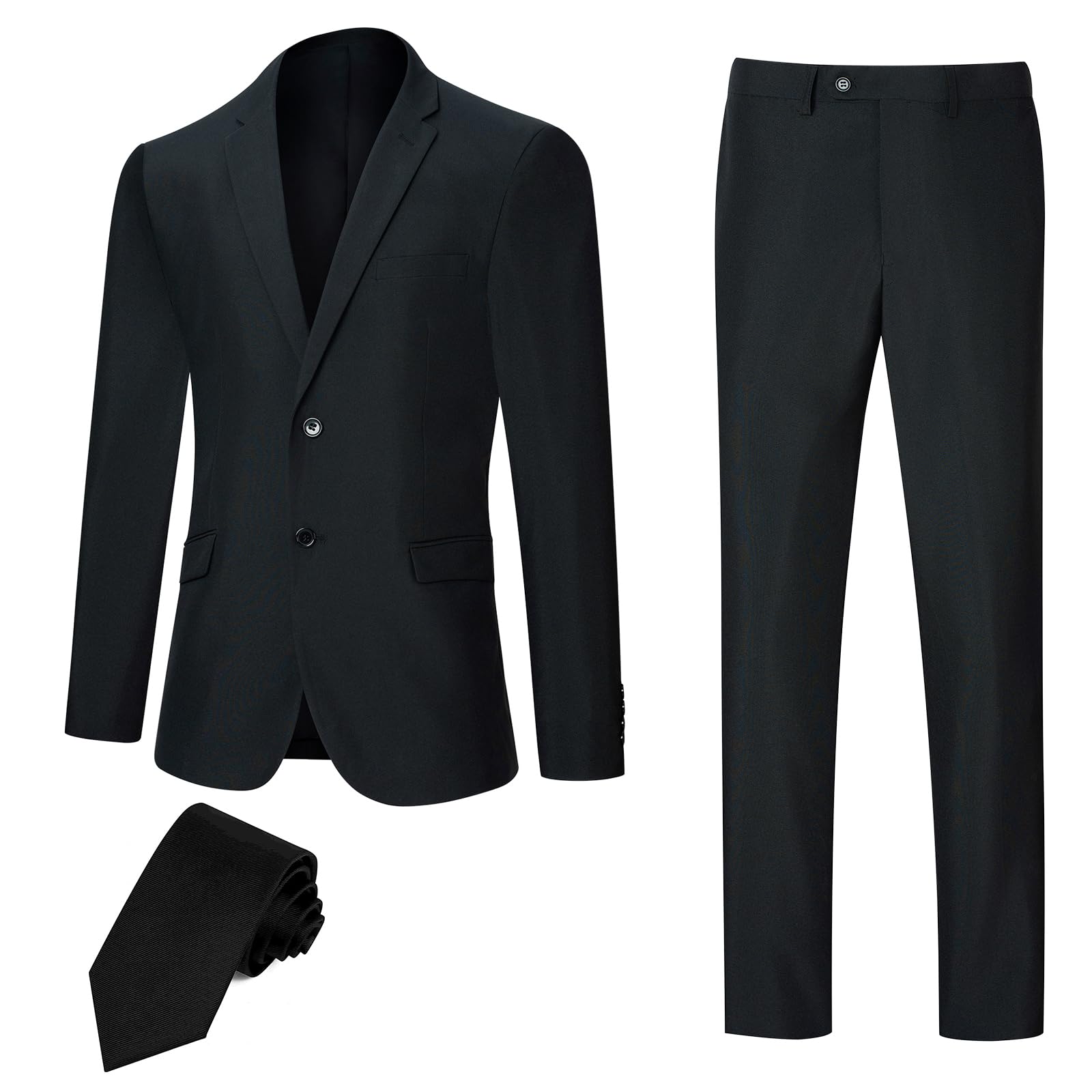 Photo 1 of JIKHONEY Men's Suit Slim Fit 2 Piece Suits for Men, Two Button Blazer Jacket Pants Set with Tie for Wedding Business Dinner Black