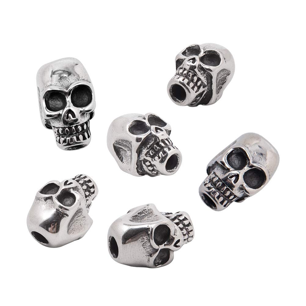 UNICRAFTALE 10pcs Stainless Steel Loose Beads Skull Head Spacer Beads Antique Silver Charm Bedas Loose Beads for DIY Bracelets Neckalce Jewelry Making Halloween Decoration Hole 3mm