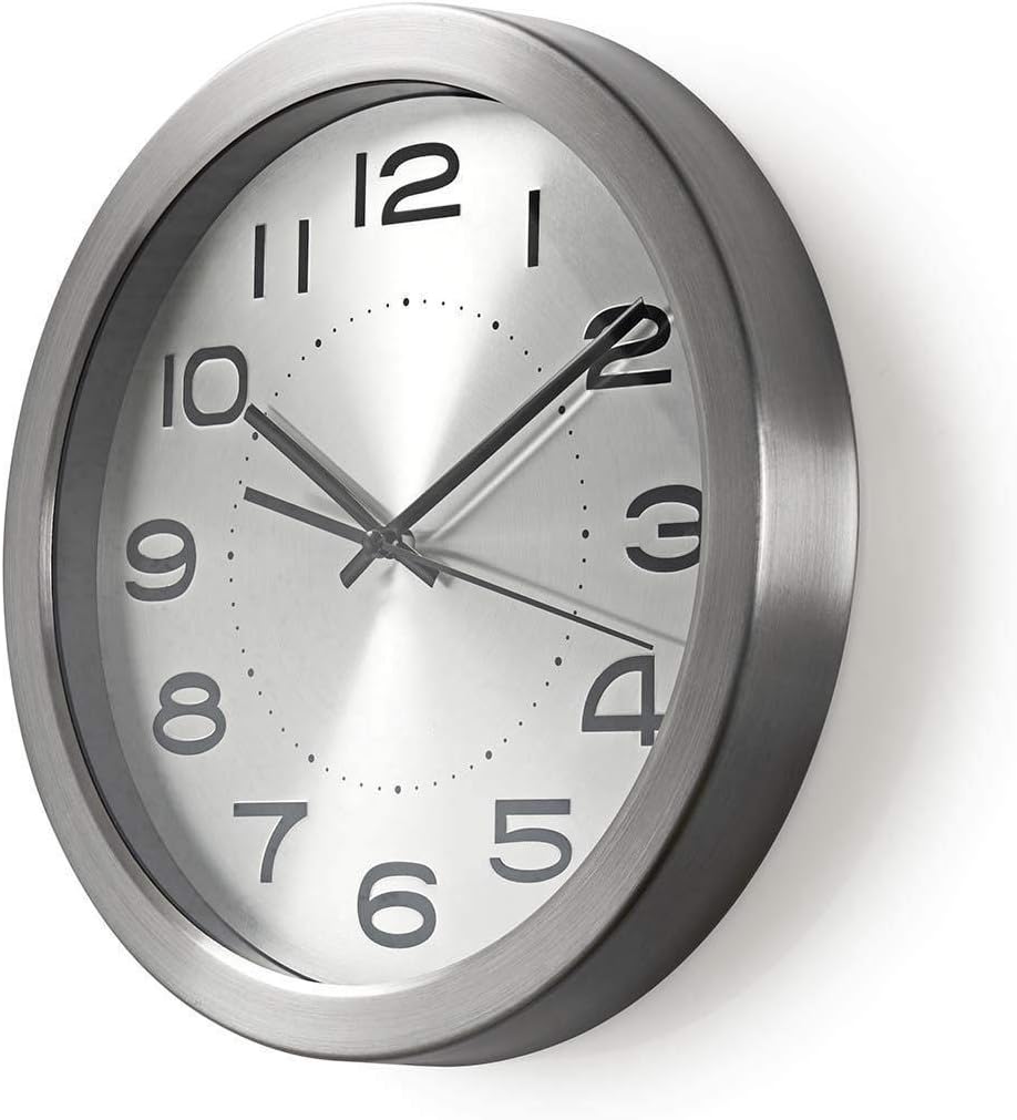 Invero® Stylish Circular Silver Wall Clock Finished with Brushed Steel