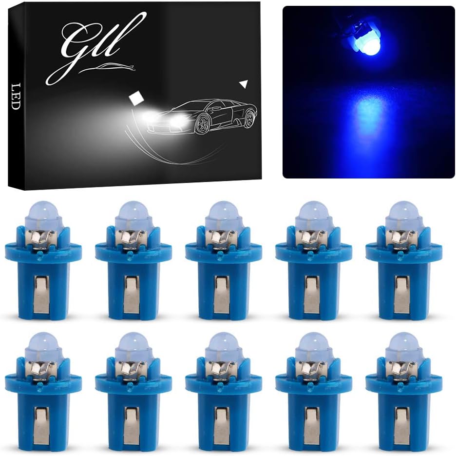 Grandview B8.5D Wedge Instrument Dashboard LED Light Bulbs 1 COB LED Climate Heater Controls Instrument Panel Gauge Cluster Light Blue (Pack of 10)