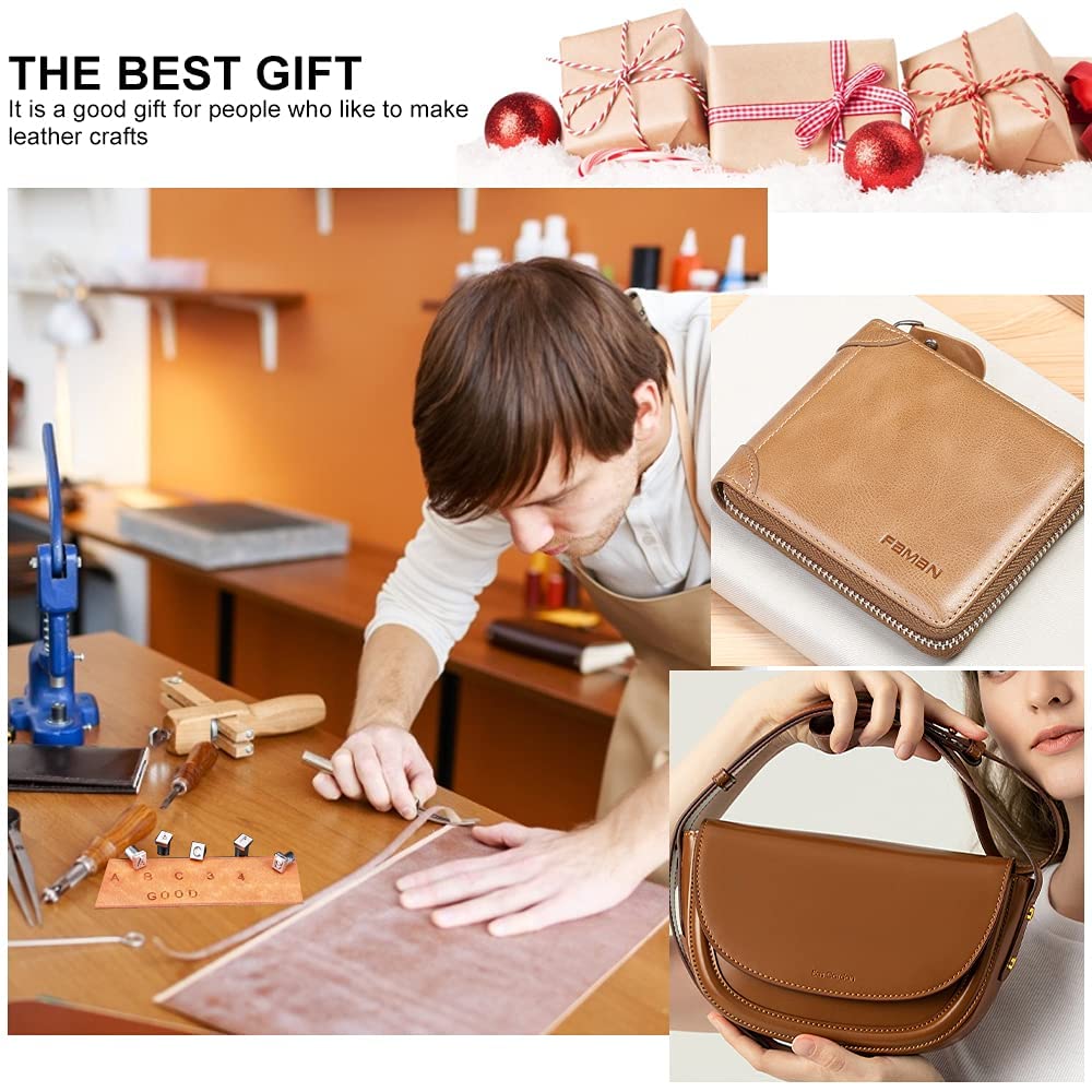 Leather Stamping Tools with Rubber Hammer, 71 PCS Leather Different Shape Saddle Making Stamp Punch Set Leather Carving Tools Leather Stamps Leather Punch Tools (71PC)