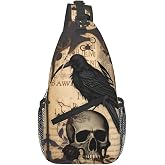 PVTIONXIE Edgar Allan Poe The Raven Skull 1 Crossbody Chest Bags for Women, Small Crossbody Shoulder Bag Sling Bag Travel Hiking Daypack