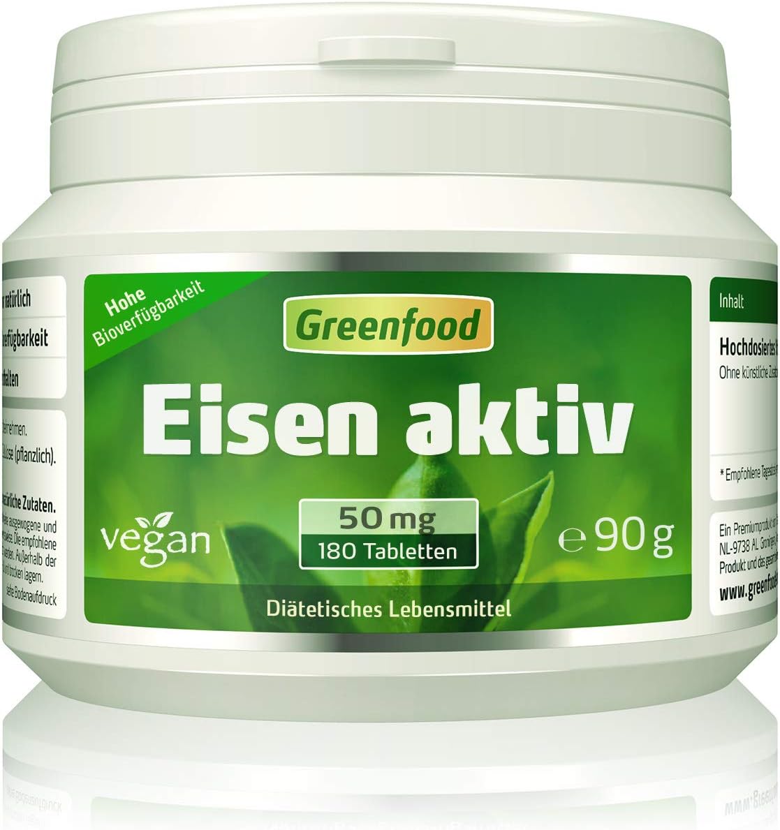 Eisen aktiv, 50 mg, extra hochdosiert, 180 Tabletten, hohe Verfügbarkeit, hervorragend ...