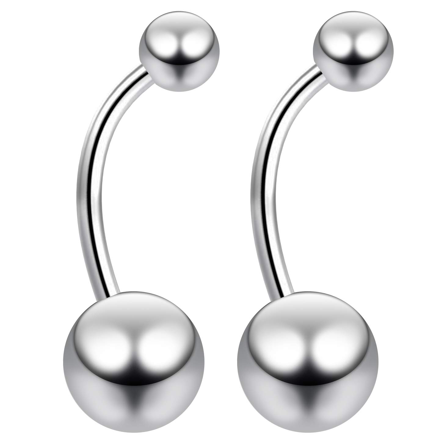 Bling Piercing 2pc 16mm Navel Bar Banana Button Rings Surgical Stainless Steel Steel 12mm Set Double Ball 8mm & 5mm Navel Ring For Women Men