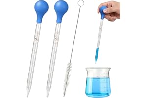 HYBER&CARA 2Pcs Glass Graduated Dropper Pipette for Liquid Essential Oil, 10ml Lab Dropper Pipettes Transfer with Rubber Cap and 1Pc Cleaning Brush