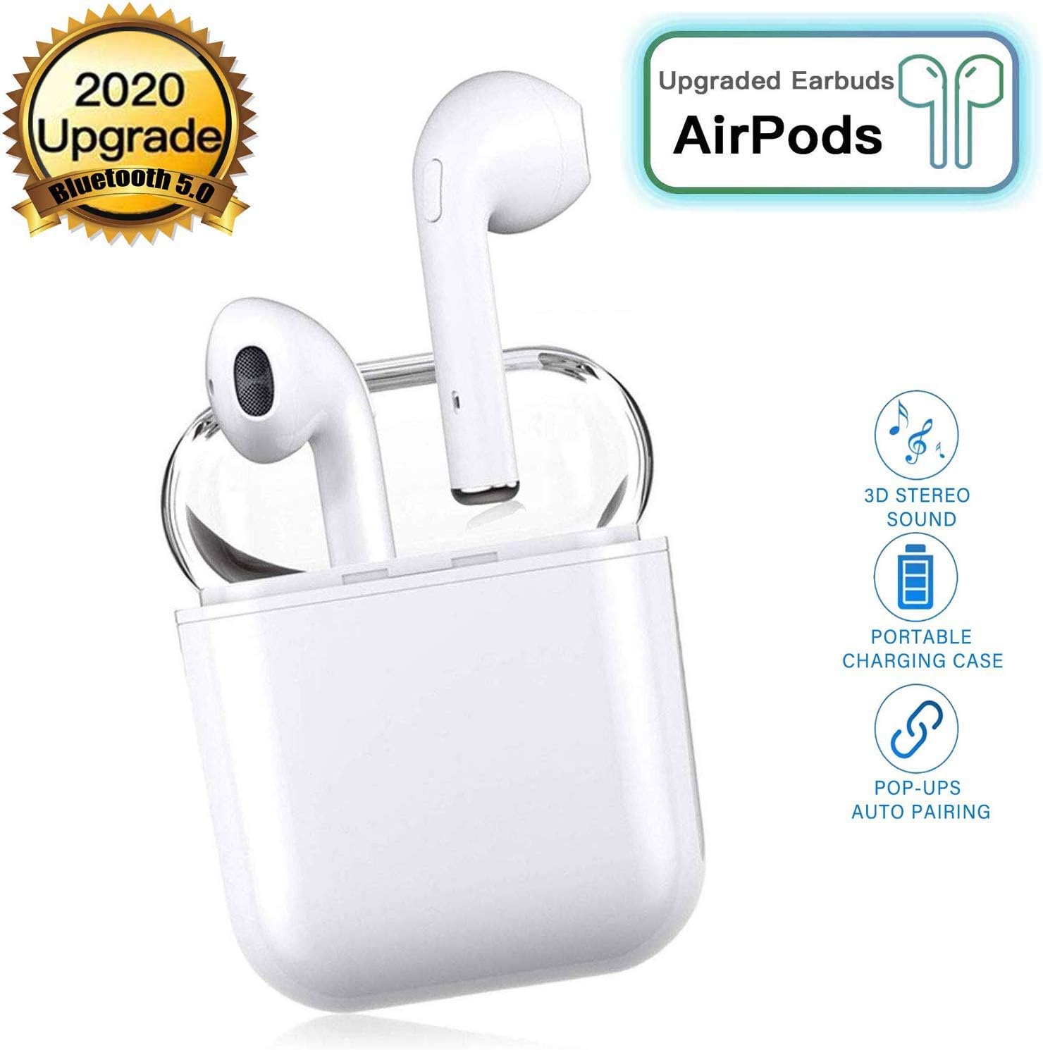 Bluetooth Headphones, Wireless Earbuds Bluetooth 5.0 Stereo Hi-Fi Sound IPX5 Waterproof 24H Playtime Wireless Earphones with 650mAH Charging Case,for Apple Airpods/Android/iPhone/Samsung