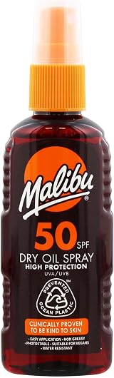 Malibu SPF 50 Non-Greasy Dry Oil Spray for Tanning 100ml