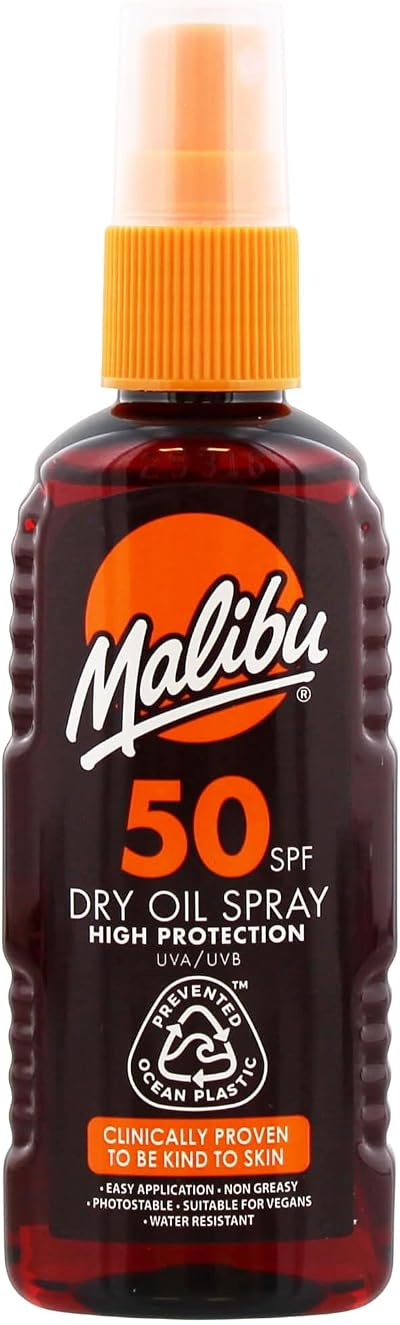 Malibu SPF 50 Non-Greasy Dry Oil Spray for Tanning 100ml