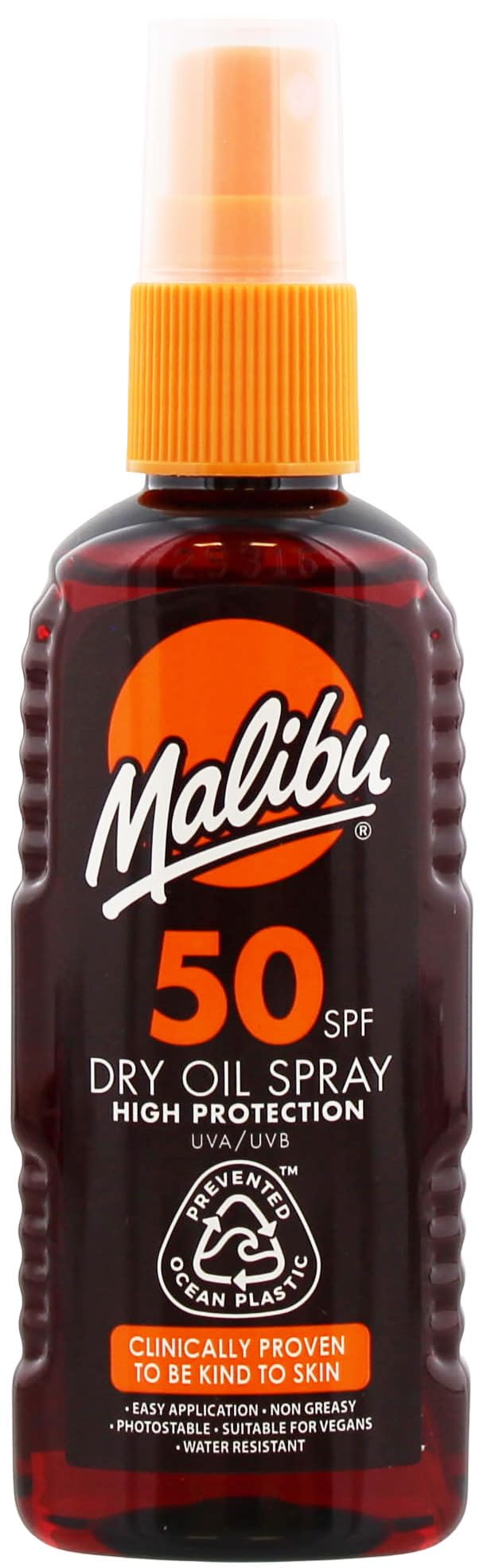 Malibu Sun SPF 50 Non-Greasy Dry Oil Spray for Tanning, High Protection, Water Resistant, 100ml