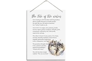 BQL Inspirational Wall Decor, Decorative Hanging Wood Signs, Farmhouse Wall Decor, Hanging Decor Sign for Home Office, Great Motivational and Inspirational Gift, The Tale of Two Wolves Sign