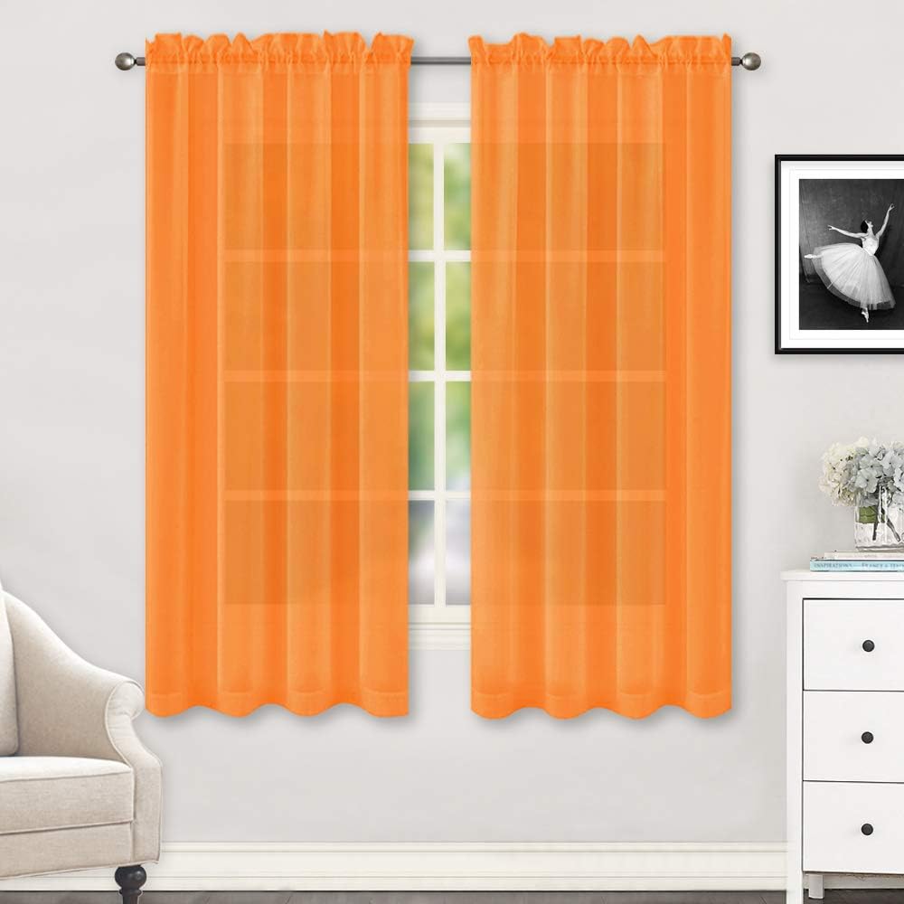 Orange Sheer Curtains 63 inches Long for Bedroom Top Rod
