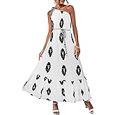 ECOWISH Womens Summer One Shoulder Maxi Dress Casual Polka Dot Midi Dresses Sleeveless Long Pockets Sundress Beach Vacation