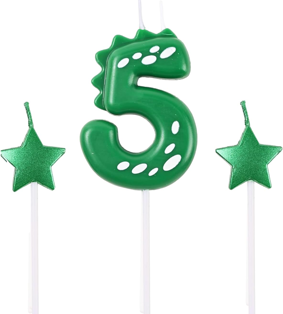 Photo 1 of 2.75 Inch Green Dinosaur Shaped 5 Number Birthday Candles and Star Birthday Candles,Suitable for Dinosaur Birthday Decorations & Themed Parties Celebration