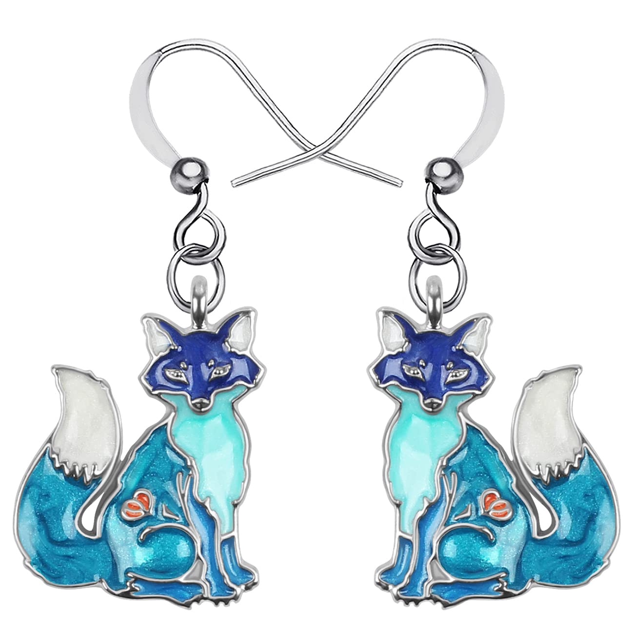 Alloy Cartoon Fox Earrings Enamel Drop Dangle Fashion Jewelry For Women Girls Anime Charm Gift (Blue)