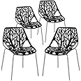 Bonnlo Modern Stackable Dining Chair Set of 4, Black, Plastic Birch Sapling Chairs for Dining Room, Living Room, Office
