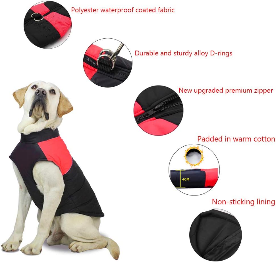FEimaX Dog Coat Waterproof Winter Warm Jacket Puppy Vest Outdoor Pet Windproof Apparel Dog Clothes for Cold Weather Soft Padded Harness with D-ring for Small Medium Large Dogs - Image 4