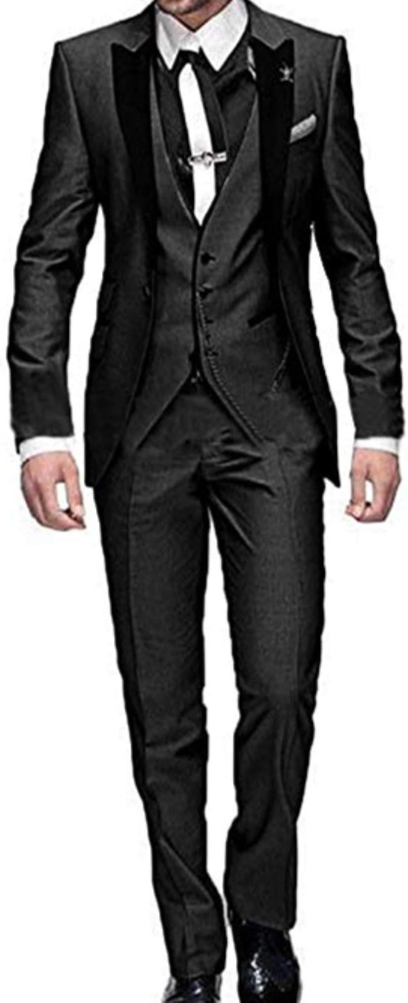DREFEEL One Button 3 Pieces Wedding Suits Notch Lapel Mens Suits Groom Tuxedos