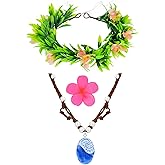 DDazzling Hawaii Flowers Garland Headdress Flower Clip with Necklace Party Theam Dress Up Accessory Set