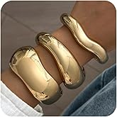 Chunky Gold Bangle Bracelets for Women Trendy Silver Irregular Statement Cuff Bracelets Stack Wide Wire Minimalist Fashion Jewelry