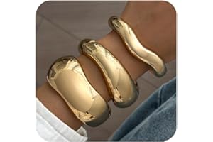 INACTWIN Chunky Gold Bangle Bracelets for Women Trendy Silver Irregular Statement Cuff Bracelets Stack Wide Wire Minimalist Fashion Jewelry