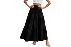 Women Summer Skirts Solid Color Casual Long Skirt High Waist Flowy Elegant Skirts Vacation Beach Summer Skort